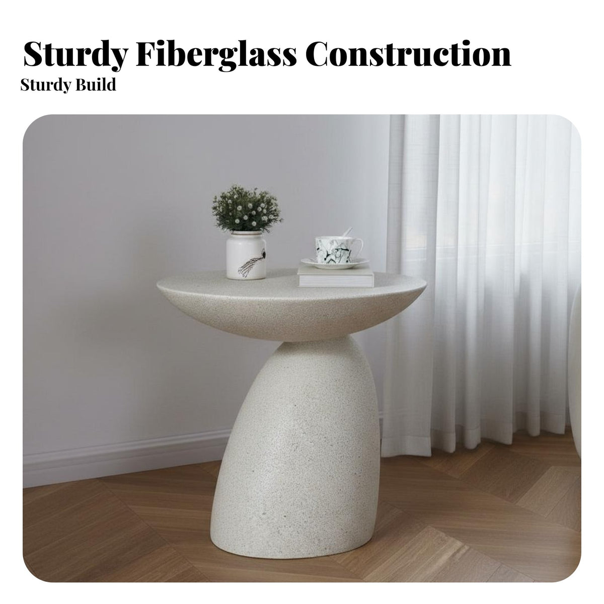 Monolithic-Piece Molded Toadstool Side Table Indoor/Outdoor Use Fiberglass End Table Minimalist Design Household Furniture Compact Size for Apartment Dwellers, Interior Designers, Living Room, Balcony, Patio, Bedroom