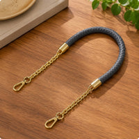 Gold-Tone Braided Bag Strap with Hooks Short Replacement Bag Handle with Clips Sturdy Leather Purse Strap with Chain Classic for Shoulder Bags