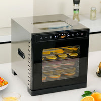 Viewing Window 6-Layer Food Dehydrator Internal Light Countertop Food Dehydrator Black and Silver Jerky Dryer Even Hot Air Circulation
