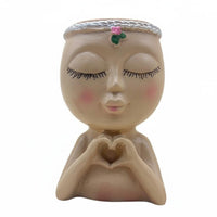 Girl Figurine Pen Holder Multi-Functional Head Planter Pot Decorative Cute Face Flower Pot for Girls, Office, Desk
