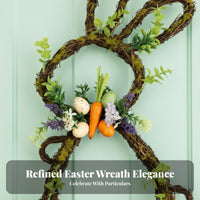 Easter hare Wreath Colorful Eggs Plush hare and Ears Set Welcome Sign Plaid Pattern for Homeowners, Entrymanner, Porch
