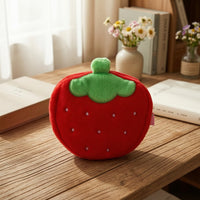 Fuzzy Strawberry Cosmetic Bag Cute Strawberry Pouch with Zipper Fluffy Soft-Furred Makeup Pouch Portable for Girls, Students, Travel, Dorm Room