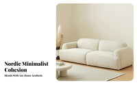 Nordic aesthetic Curved 3-Seater Couch Minimalist Design Curved bonelessdesign Settee Teddy Fleece Texture Living Room Furniture Soft Textured Fabric for Apartment Dwellers, Families, Homeowners, Lounge Area, Bedroom