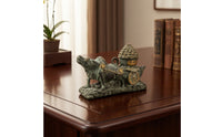 Ox Statue with Cart Antique Bronze Bovine Cart Statue Detailed for Office