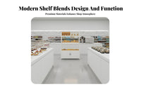 Bakery Display Rack Open Shelving Pastry Display Stand Sturdy Steel Frame Multi-Tier Bread Shelf with Cabinet for Cafe Owners, Adults, Bakeries, Cafes