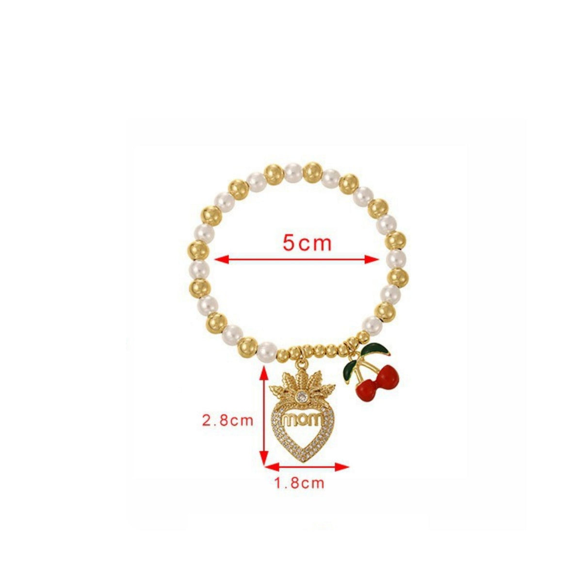 MOM Heart Pendant Bracelet Mother's Day Gift Cherry Pendant Bracelet Zircon