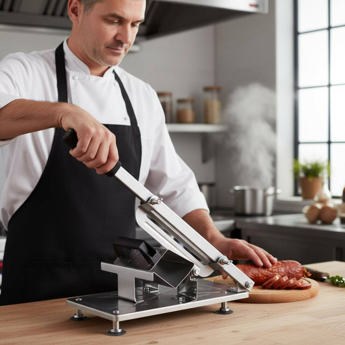 Multi-Purpose Manual Chilled Meat Cutter Adjustable Thickness Stainless Steel Meat Cutter Sharp Blade Household Tools Food-Grade Material for Hot Pot Shop, Restaurant, Commercial Kitchen