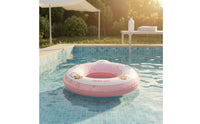 Built-in Valve Pink Donut Pool Float Glossy Cat Print Swim Float Side Handles Donut Swim Buoy for Swimming