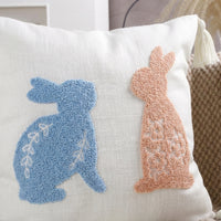 Bunny Embroidered Pillow Cover Linen Embroidered Throw Pillow Case Seasonal Decor Spring Decorative Pillowcase for Sofa, Bedroom, Couch