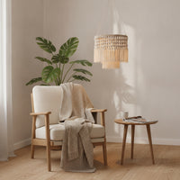Handmade Pendant Lampshade with Fringe Woven Macrame Lampshade Knotted Bohemian Hanging Lamp Natural for Bedroom