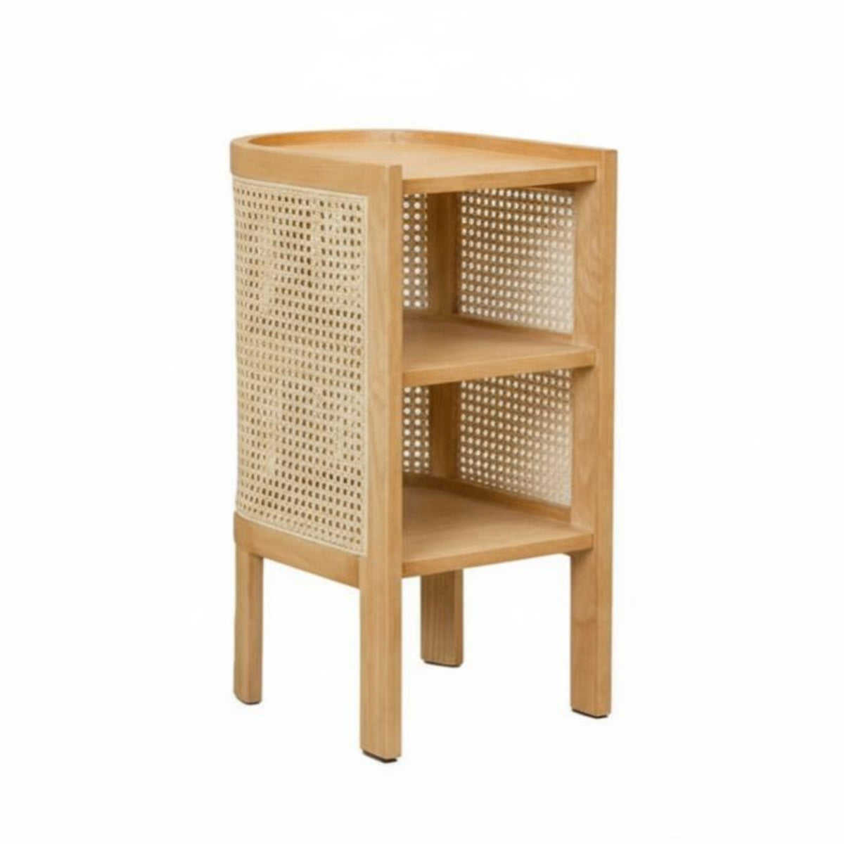 Japandi Aesthetic Storage Nightstand Compact Design Curved Rattan-Panel Cabinet Sturdy Construction End Table Rounded Corners for Homeowners, Apartment Dwellers, Bedroom, Small Areas, Guest House, Living Room