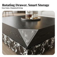 Minimalist design rotateing Storage Table Marble Pattern Top Living Room Furniture Wood Grain Finish Rotatable Design for Homeowners, Apartment Dwellers, Families, Lounge Area