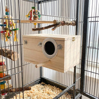 Wood Bird Box and Bird House, Bird Nesting Box for Parakeet and Cockatiel, Nest Box 24.5cm with Perch and Cleaning Panel for Breeding