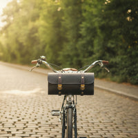 Cylindrical Handlebar Bag Vintage-Style Handlebar Bag with Buckle Straps Leather-Like for Commuting