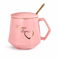 Large Coffee Mug with Lid and Spoon, Ceramic Tea for Couples Anniversary Gift, Desk with Heat Resistant Single Layer Cup