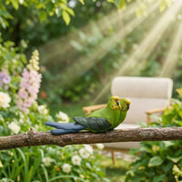 Parrot Figurine with Branch Carved Resin Parrot Statue Outdoor Ornament for Bonsai
