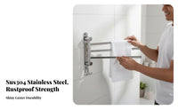 180-Degree Rotatable Swing Arm Towel Bar Foldable Bathroom Fixture Rust-Proof Wall Organizer Rustproof for Renters, Homeowners, Families, Restroom, Small Areas, Laundry Room, Bedroom