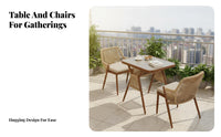 3 Pieces Space-Saving Design 3 Piece Patio Set Weather-Resistant Small Garden Table and Chairs With Cushions Rattan Chair and Table Set Anti-Rust for Apartment Dwellers, Homeowners, Couples, Balcony, Courtyard, Backyard, Poolside