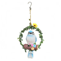 Flower Accents Bird Wreath Ornament Painted Floral Bird Ornament Wood Textured Hanging Hummingbird Decorative for Home, Balcony, Courtyard