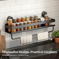 No Drilling Required Suction Cup Seasoning Holder Space Saving Kitchen Rack Quick Installation Wall Shelf Large Capacity for Renters, Cooks, Homeowners, Pantry, Bathroom