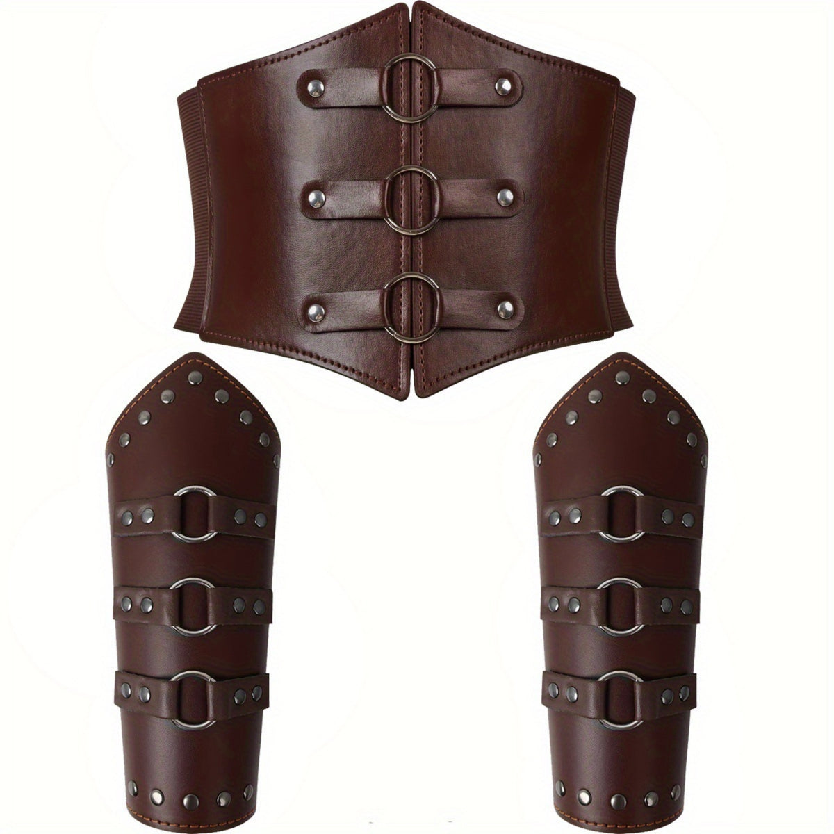 Steampunk Waist Cincher with Bracers Faux Leather Corset Belt with Arm Guards Historical Underbust Belt with Wrist Cuffs Lace-up for Cosplayers, Larpers, Cosplay
