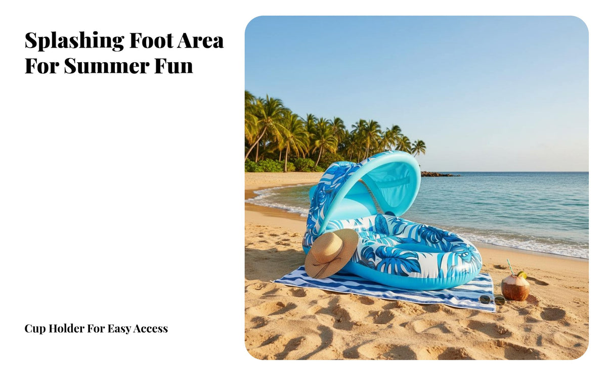 Foliage Print Design Inflatable Canopy Pool Lounger Comfortable Headrest Pool Buoyant Lounger with Canopy Puncture-Resistant Material Inflatable Lounge Chair with Sun Shade Quick Inflation & Deflation for Adults, Beach, Lake, Vacation
