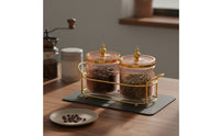 Moisture-Proof Pink Ribbed Storage Jar Airtight Seal Decorative Candy Jar Large Capacity Gold Trim Food Canister for Pantry, Kitchen Counter, Living Room