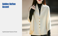 Wool Cape Shawl, Pure Australian Wool Button, Elegant Poncho, Autumn Winter Wrap for Women