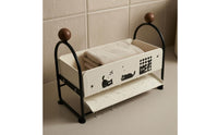 Metal Frame Sink Organizer Rack Cream-Colored Cloth Holder Rack Feline Print Compact
