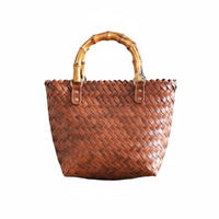 Woven Design Imitation Rattan Hand container With grasps Handwoven farmer's market Tote multifunctional all-purpose bag Container Lightweight for Gift Givers, Shoppers, Adults, Home Storage, everyday Use, awaydoor dining, Shopping