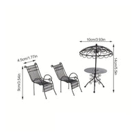 Umbrella Top Top Dollhouse Patio Furniture Mesh Seats Miniature Metal Patio Set Reclining 1:12 Dollhouse Table Chair Set Scrollwork Base