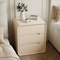 Integrated Handles Modern 2-Drawer Nightstand Scratch Resistant Tech Cloth Cream Design Bedside Cabinet Bedroom Furniture