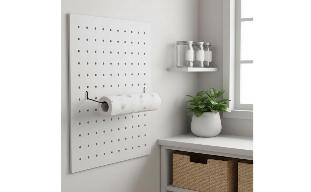 Space Saving Pegboard Paper Towel Holder Baking Finish Storage Accessory Rust Resistant for Workshop