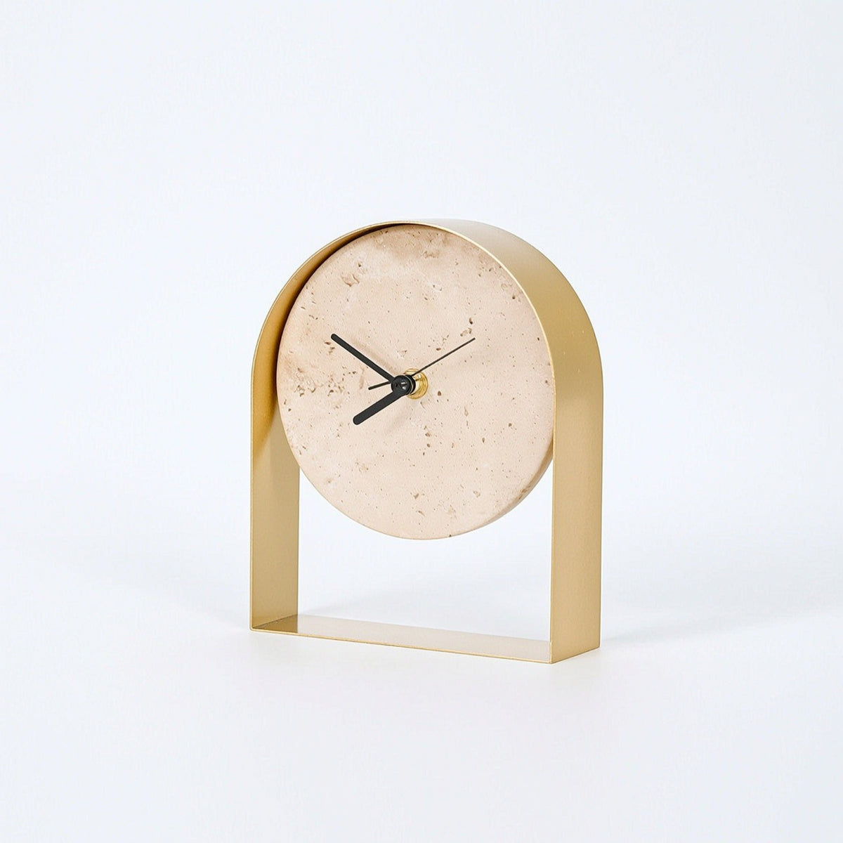 Clock with Stone Face Compact Arched Mantel Clock Minimalist Freestanding for Shelf