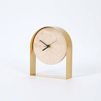 Clock with Stone Face Compact Arched Mantel Clock Minimalist Freestanding for Shelf