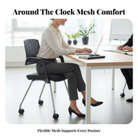 Breathable Backrest Wheeled Armchair with Perforated Back Effortless-rollingRolling Casters Wheeled Task Chair Ergonomic Design Office Furniture Padded Seat for Employees, Conference Attendees, Home Workers, Training Room, Workplace