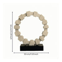 Geometric Circlet Sculpture Travertine-Style Circular Ornament Sculptural Tabletop Decor for Bookshelf, Office Reception