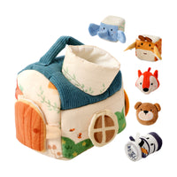 Compact Soft Toy House with Stuffed Animals Tactile Baby Shape Sorter House Sensory Textile Playhouse with Stuffed Animals Travel-Ready for Playroom