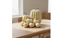 8 Pieces Assorted Artificial Pumpkins Decorative Artificial Pumpkins with Molded Decorations for Crafters