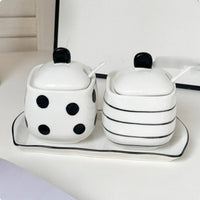 Ceramic Seasoning Pot Set Seasoning Jar Spoon Tray Set Multifunctional for Restaurant