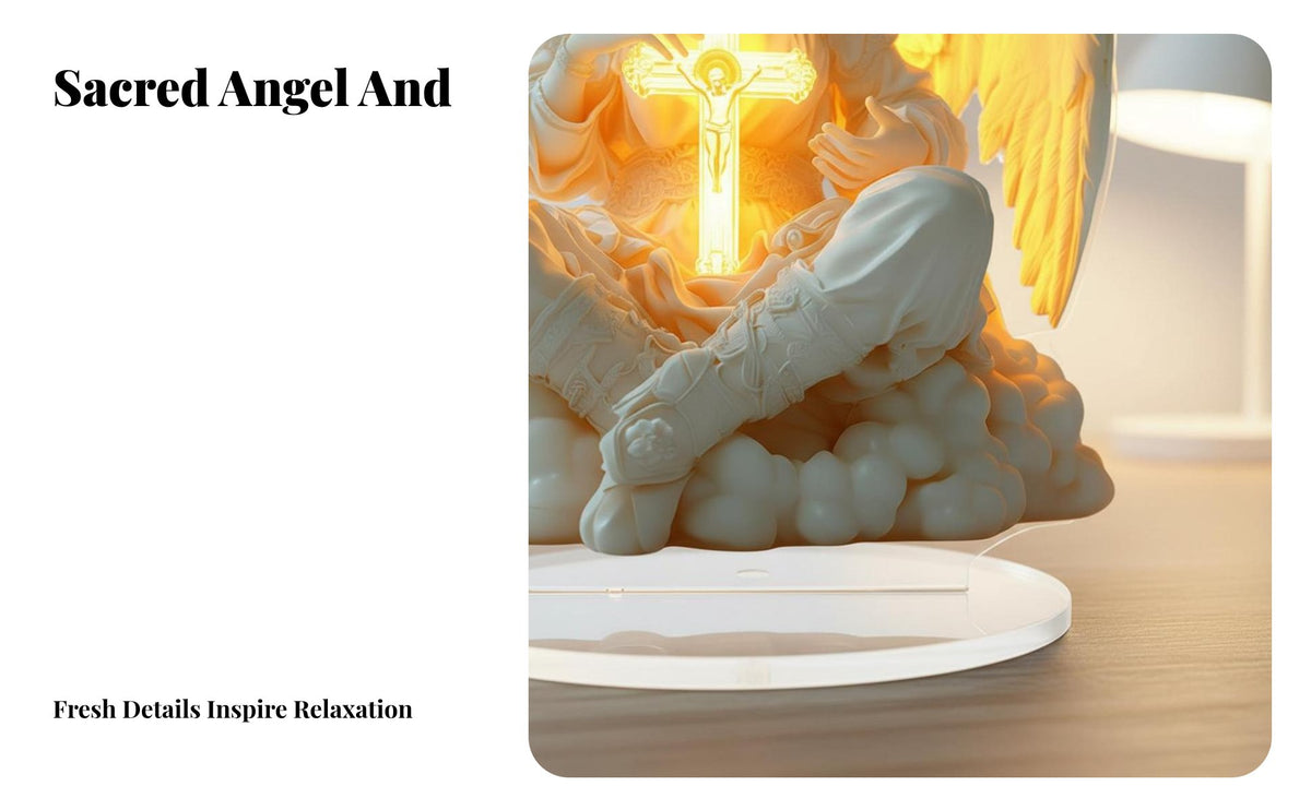 2D Acrylic Display Piece Smooth Edges Christian Belief Decor Scratch Resistant Angel Holding Cross Figure for Christians, Collectors, Prayer Space