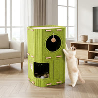 Enclosed Cat House and Climbing Tree Activity Center, Multi-Level Ground Type Furniture with Felt, Suitable for Large Cats and Multi Indoor Cats