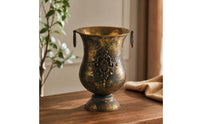 Decorative Metal Vase Retro Decorative Iron Vase Embossed Urn Planter for Mantel, Flower