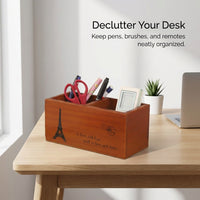 Wooden Desk Organizer with Dividers, Vintage Pine Wood Desktop Storage for Students, Pencil Cup Holder, Cosmetic Brush Box