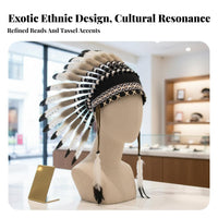 Indian Aesthetic Feather Battle Headdress Natural Feathers Tribal Aesthetic Headpiece Leader Feather Headdress Adjustable Band