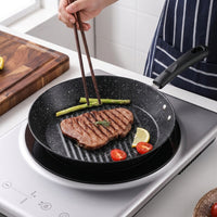 Induction Hob Pancake Pan and Egg Cooker with Wooden Handle, Non-Stick Stone Pancake Maker, 3.5cm Depth Poached Egg Pan, Breakfast Pan Induction