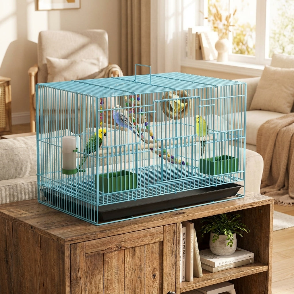 Pet Bird Cage with Accessories, Rectangular Metal Large Bird Cage for Home, Includes Bird Nest, Swing, Ladder, 2 Perches, and Easy-removable Tray