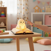 Ghost Lamp with Book Base Cute Ghost Night Light Spooky for Bedside Table, Kids