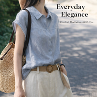 Women's Clothing Linen Shirt with Square Neckline and Button Front, Sleeveless Blouse for Summer Casual Wear, Loose Fit Tops for