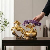 Horse Figurine with Money Tree Feng Shui Horse Statue with Wealth Vessel Good Luck for Homeowners, Collectors, Living Room, Entryway